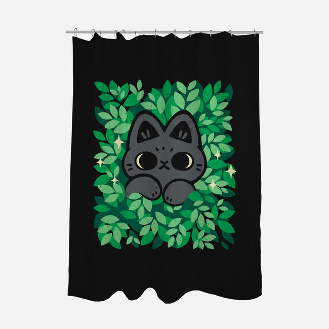 Cute Black Cat Peeking-None-Polyester-Shower Curtain-xMorfina