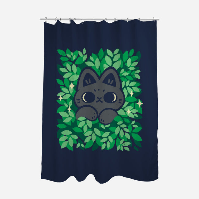 Cute Black Cat Peeking-None-Polyester-Shower Curtain-xMorfina