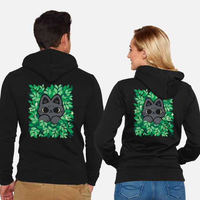 Cute Black Cat Peeking-Unisex-Zip-Up-Sweatshirt-xMorfina