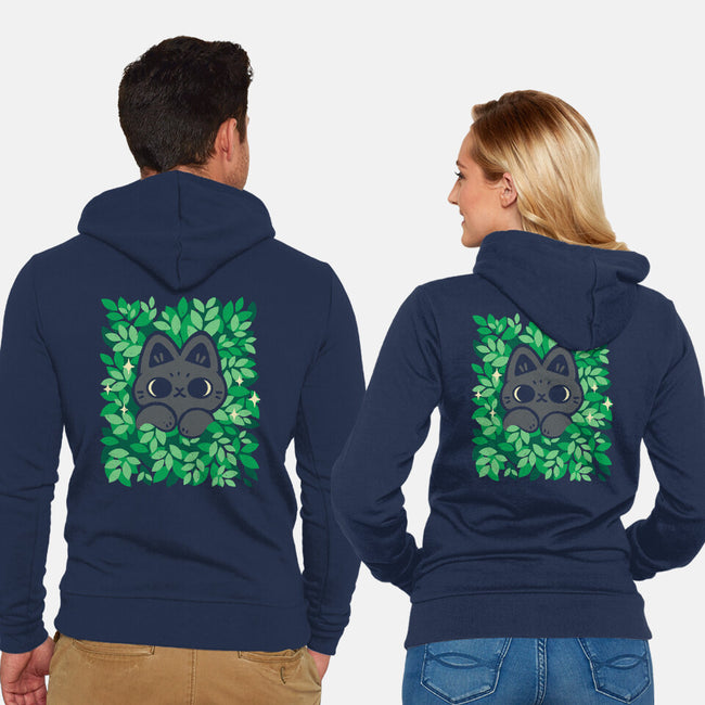 Cute Black Cat Peeking-Unisex-Zip-Up-Sweatshirt-xMorfina