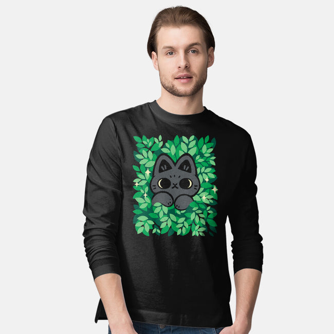 Cute Black Cat Peeking-Mens-Long Sleeved-Tee-xMorfina
