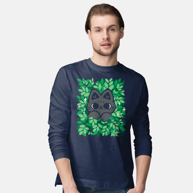 Cute Black Cat Peeking-Mens-Long Sleeved-Tee-xMorfina