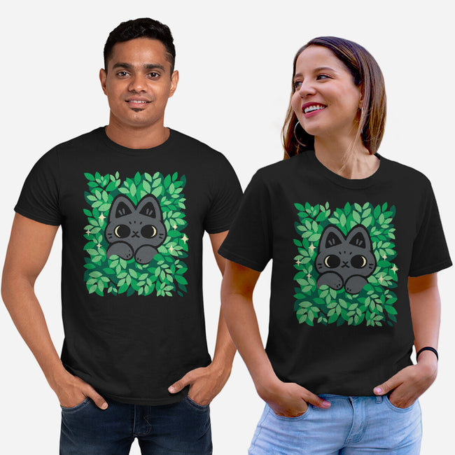 Cute Black Cat Peeking-Unisex-Basic-Tee-xMorfina