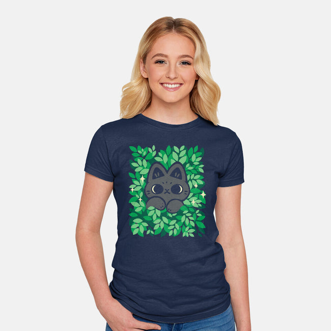 Cute Black Cat Peeking-Womens-Fitted-Tee-xMorfina
