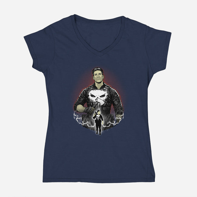 Skull Vigilante Shadow Work-Womens-V-Neck-Tee-Astrobot Invention