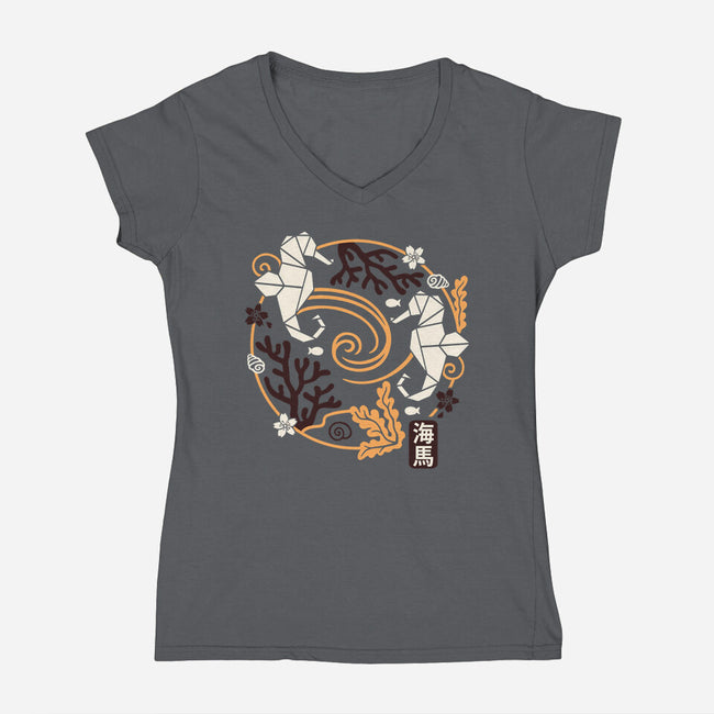 Origami Seahorse-Womens-V-Neck-Tee-NemiMakeit