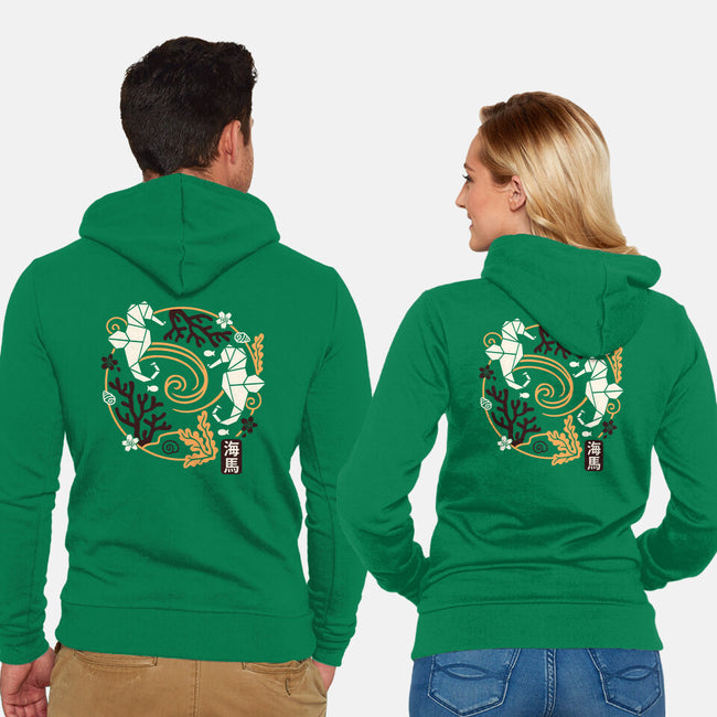 Origami Seahorse-Unisex-Zip-Up-Sweatshirt-NemiMakeit