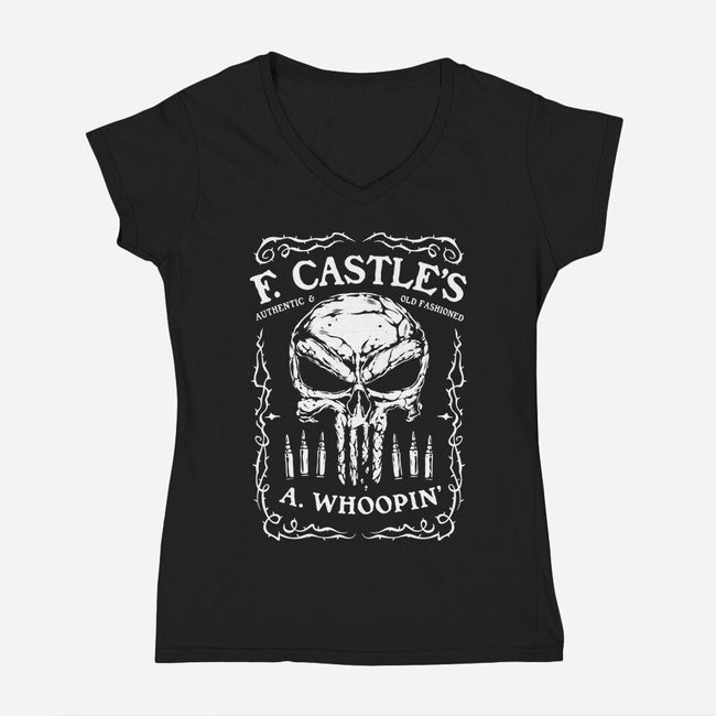 Old Fashioned Whoopin-Womens-V-Neck-Tee-glitchygorilla