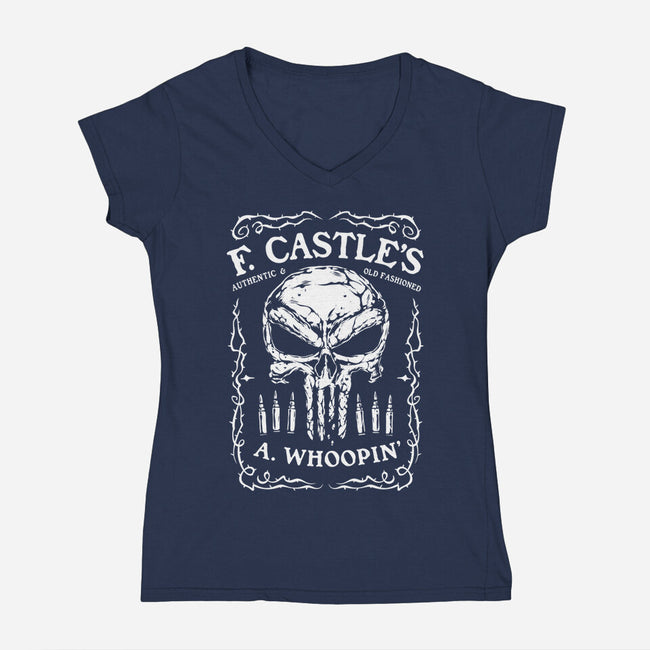 Old Fashioned Whoopin-Womens-V-Neck-Tee-glitchygorilla
