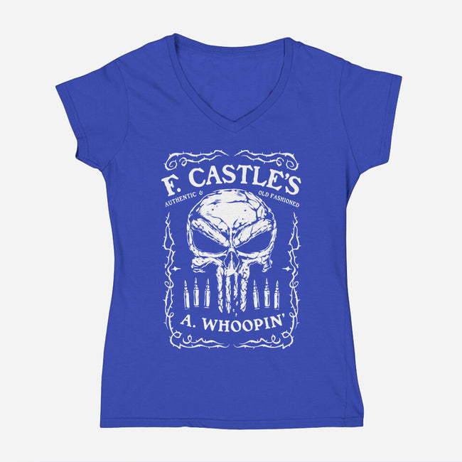Old Fashioned Whoopin-Womens-V-Neck-Tee-glitchygorilla