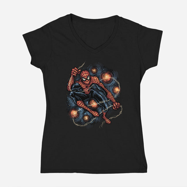 Starry Night Swing-Womens-V-Neck-Tee-glitchygorilla
