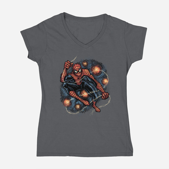Starry Night Swing-Womens-V-Neck-Tee-glitchygorilla