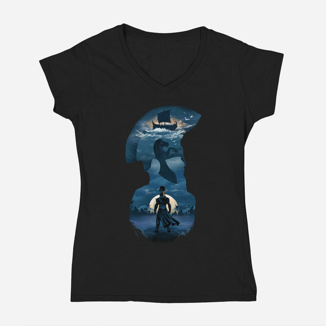 The Legendary Greek King-Womens-V-Neck-Tee-dandingeroz