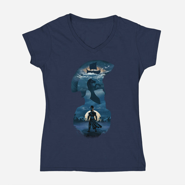 The Legendary Greek King-Womens-V-Neck-Tee-dandingeroz