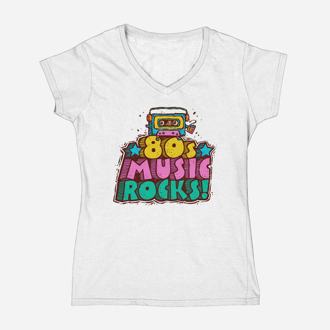 80s Music Rocks-Womens-V-Neck-Tee-kg07
