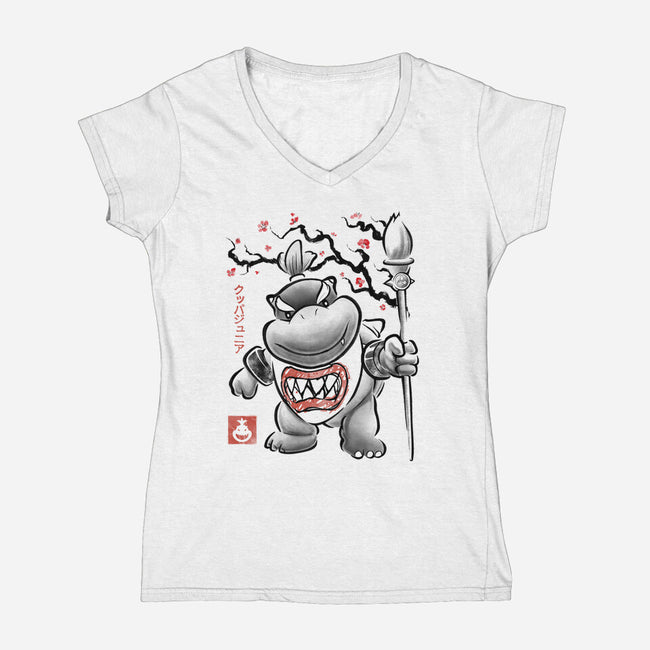 Prince Koopa Sumi-E-Womens-V-Neck-Tee-Astrobot Invention