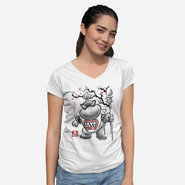 Prince Koopa Sumi-E-Womens-V-Neck-Tee-Astrobot Invention