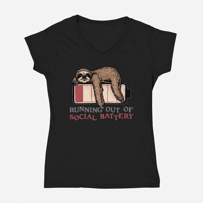 Running Out Of Social Battery-Womens-V-Neck-Tee-glitchygorilla