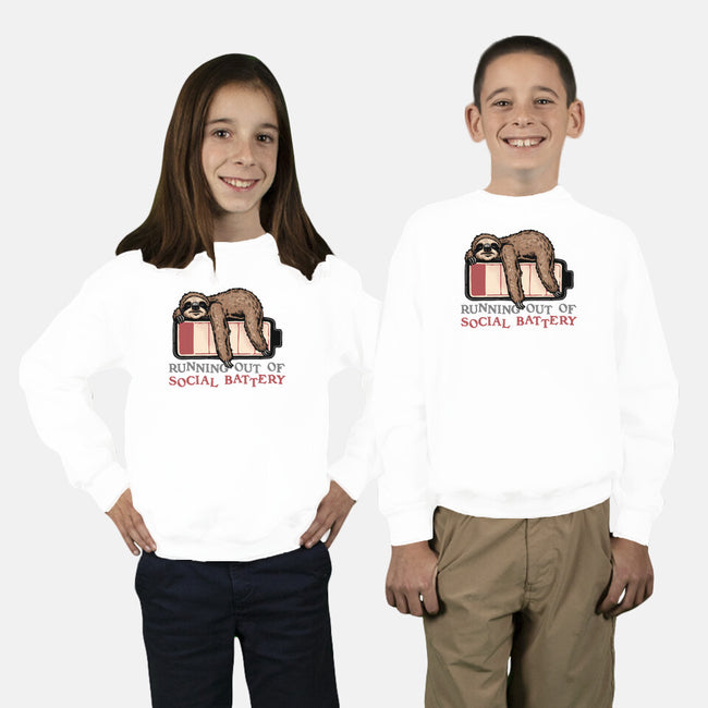 Running Out Of Social Battery-Youth-Crew Neck-Sweatshirt-glitchygorilla