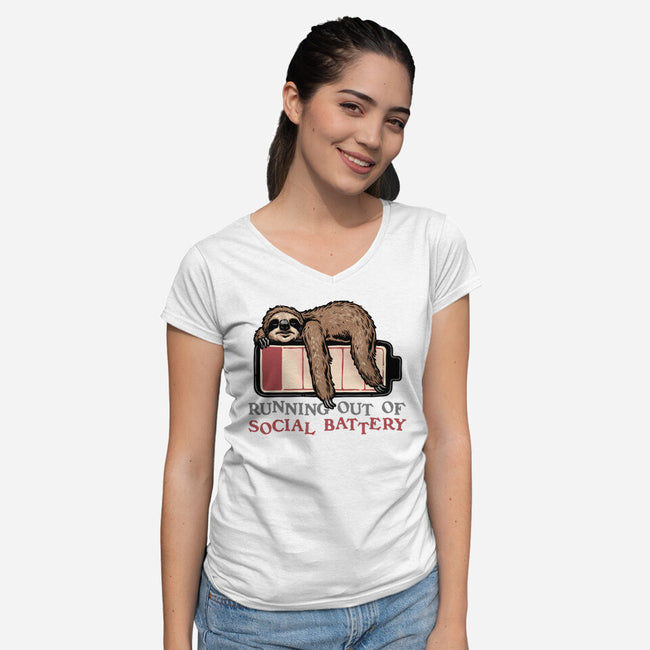 Running Out Of Social Battery-Womens-V-Neck-Tee-glitchygorilla