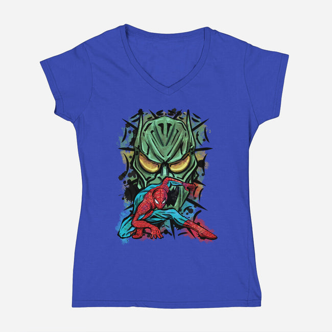 Spider Nemesis-Womens-V-Neck-Tee-nickzzarto