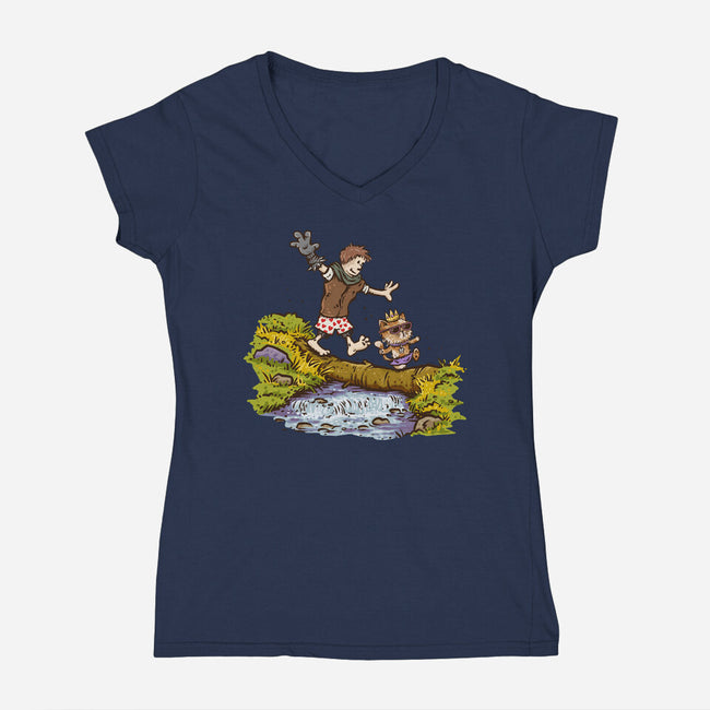 Carl And The Princess-Womens-V-Neck-Tee-kg07