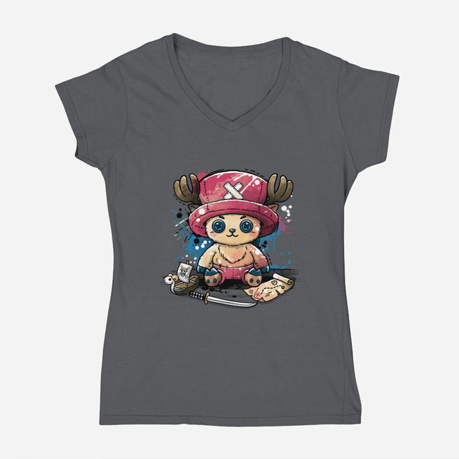 Reindeer Doctor Plush-Womens-V-Neck-Tee-NemiMakeit