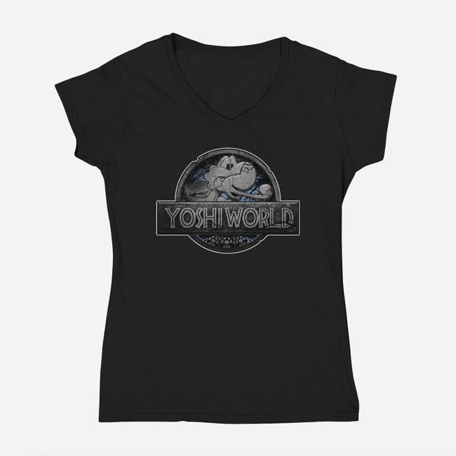 Green Dino World-Womens-V-Neck-Tee-Samuel