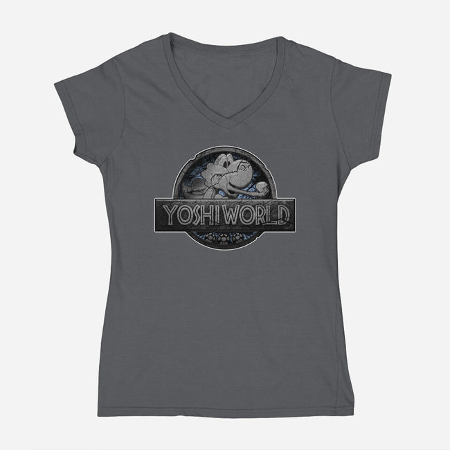 Green Dino World-Womens-V-Neck-Tee-Samuel