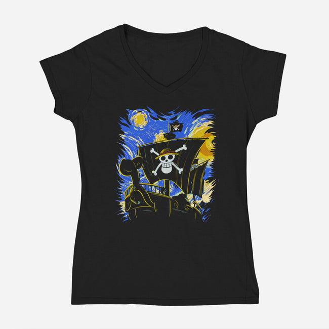 Starry Night Merry-Womens-V-Neck-Tee-fanfabio