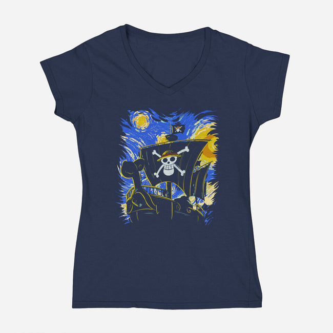Starry Night Merry-Womens-V-Neck-Tee-fanfabio