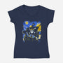 Starry Night Merry-Womens-V-Neck-Tee-fanfabio