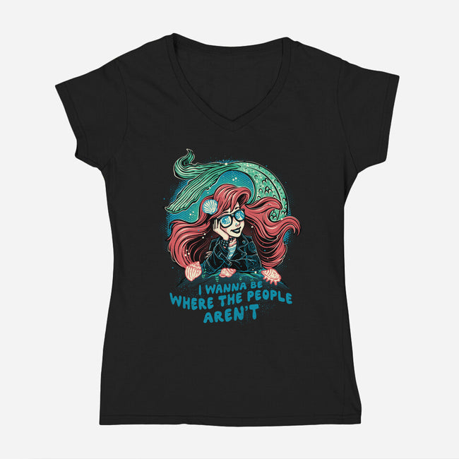 I Wanna Be Where The People Aren't-Womens-V-Neck-Tee-glitchygorilla