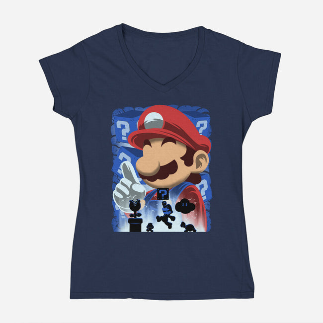 Classic Blue Jumpman-Womens-V-Neck-Tee-rmatix