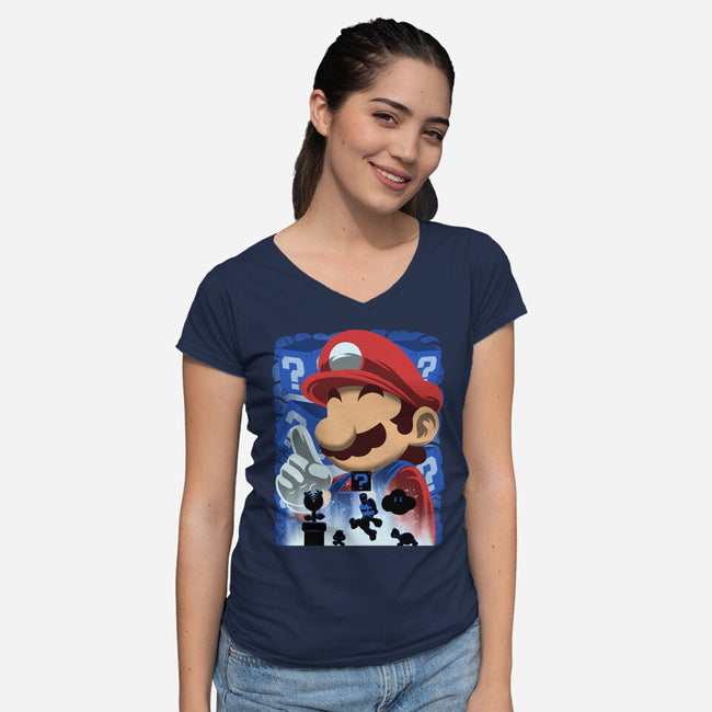 Classic Blue Jumpman-Womens-V-Neck-Tee-rmatix
