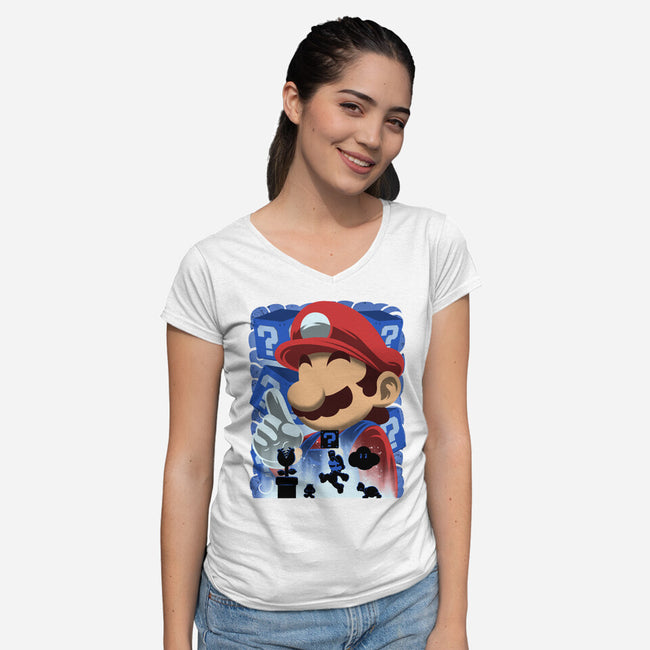 Classic Blue Jumpman-Womens-V-Neck-Tee-rmatix