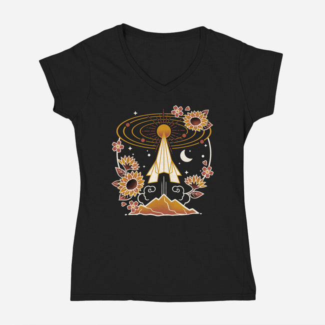 Origami Rocket Spaceship-Womens-V-Neck-Tee-NemiMakeit