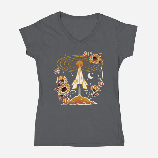 Origami Rocket Spaceship-Womens-V-Neck-Tee-NemiMakeit