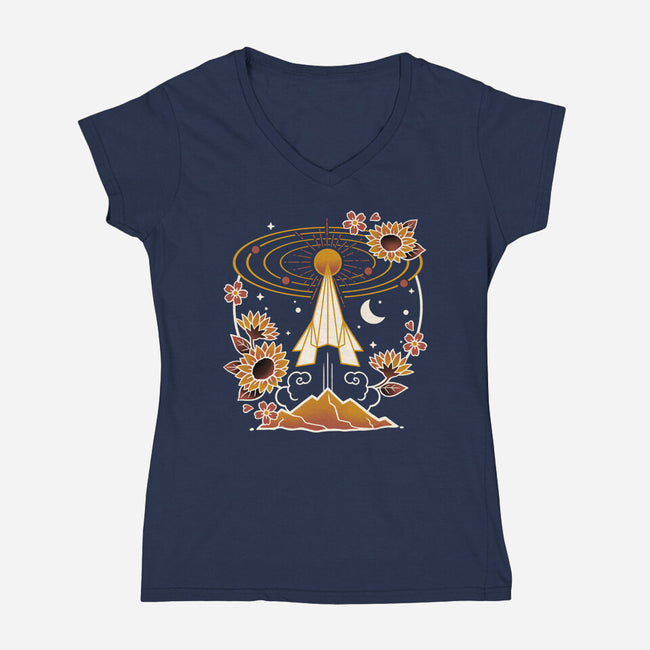 Origami Rocket Spaceship-Womens-V-Neck-Tee-NemiMakeit