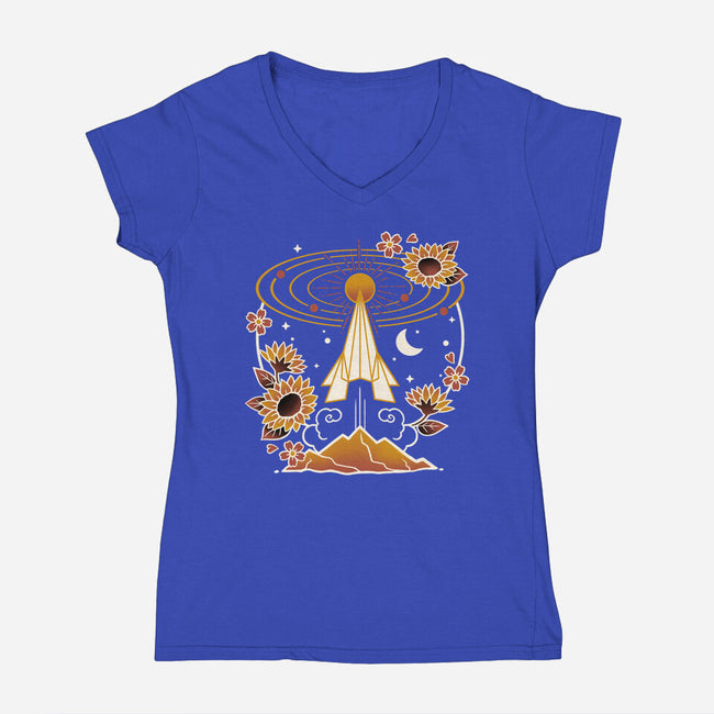 Origami Rocket Spaceship-Womens-V-Neck-Tee-NemiMakeit