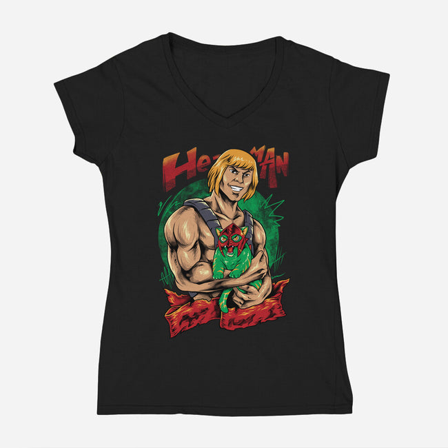 Men Love Cat-Womens-V-Neck-Tee-spoilerinc
