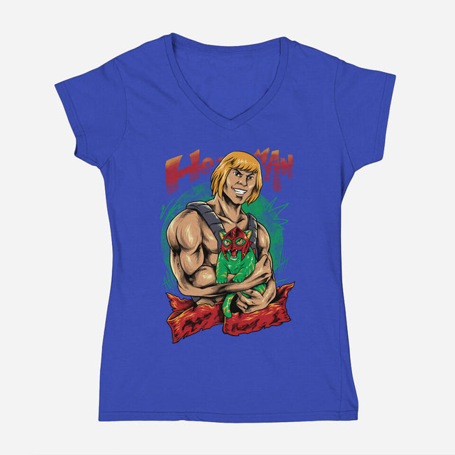 Men Love Cat-Womens-V-Neck-Tee-spoilerinc
