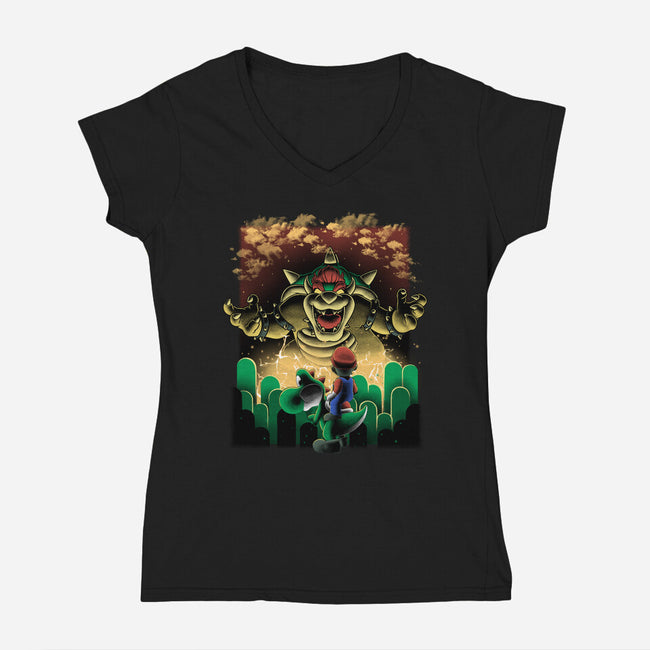 Final Boss Rampage-Womens-V-Neck-Tee-Astrobot Invention