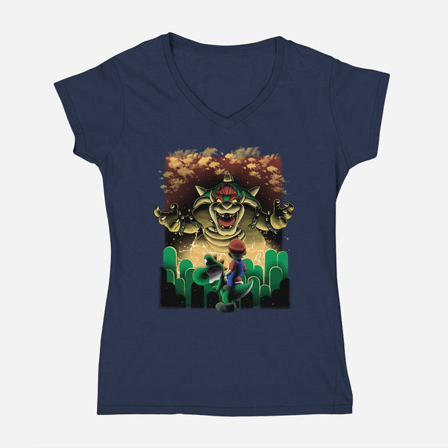 Final Boss Rampage-Womens-V-Neck-Tee-Astrobot Invention