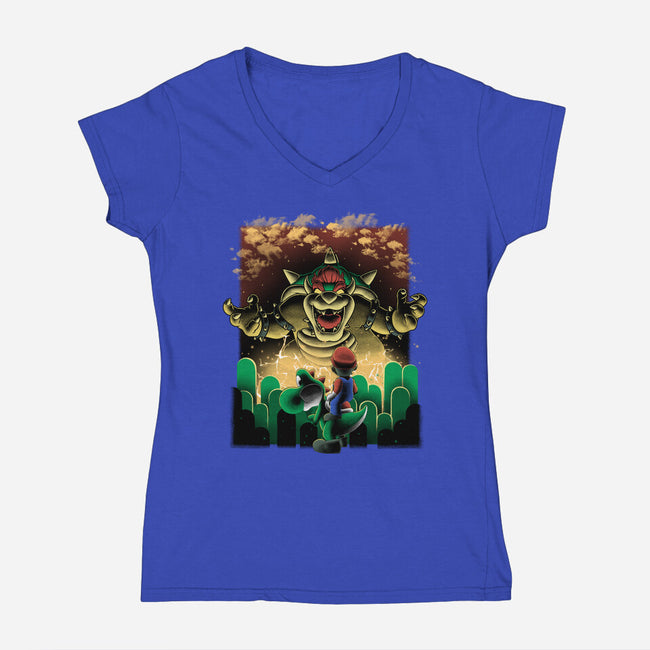 Final Boss Rampage-Womens-V-Neck-Tee-Astrobot Invention