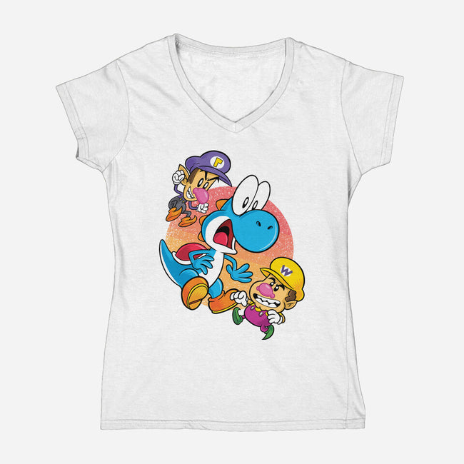 Dino Crysis-Womens-V-Neck-Tee-Bernard Gumz