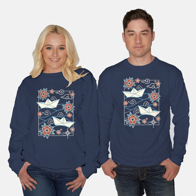 Origami Boat-Unisex-Crew Neck-Sweatshirt-NemiMakeit