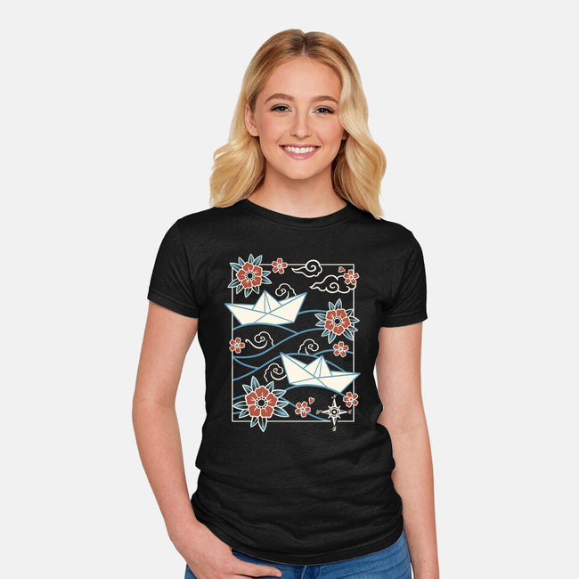 Origami Boat-Womens-Fitted-Tee-NemiMakeit