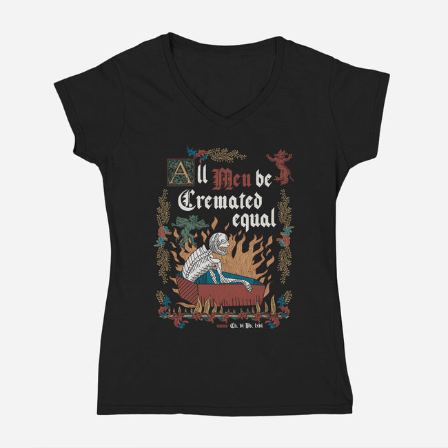 All Men Are Cremated Equal-Womens-V-Neck-Tee-Nemons