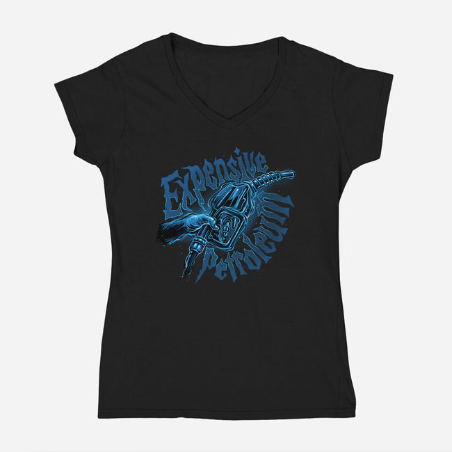 Expensive Petroleum-Womens-V-Neck-Tee-glitchygorilla